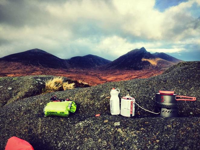 Lunch on Ben Crom, with Slieve Bearnagh in the distance (right).